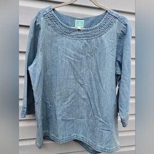 Martha Stewart Everyday Womens Denim Tunic Size M Blue 3/4 Sleeve Pullover Top L